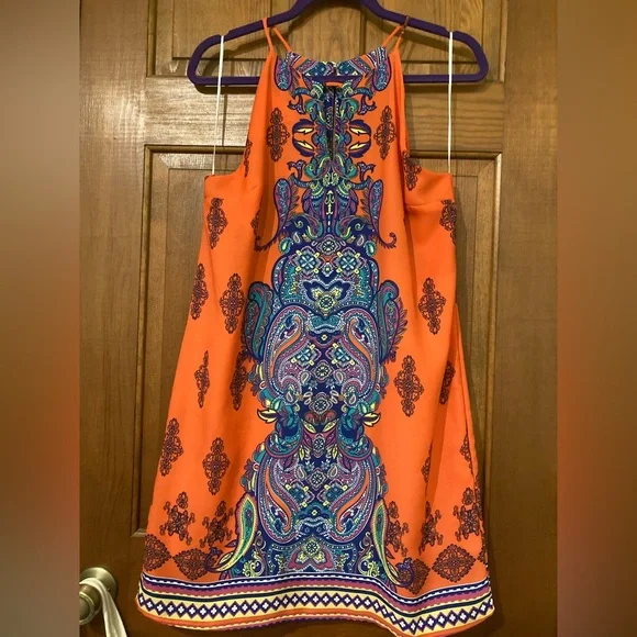Vibrant Colored Sleeveless Keyhole/Neck Dress LARGE - Picture 1 of 11